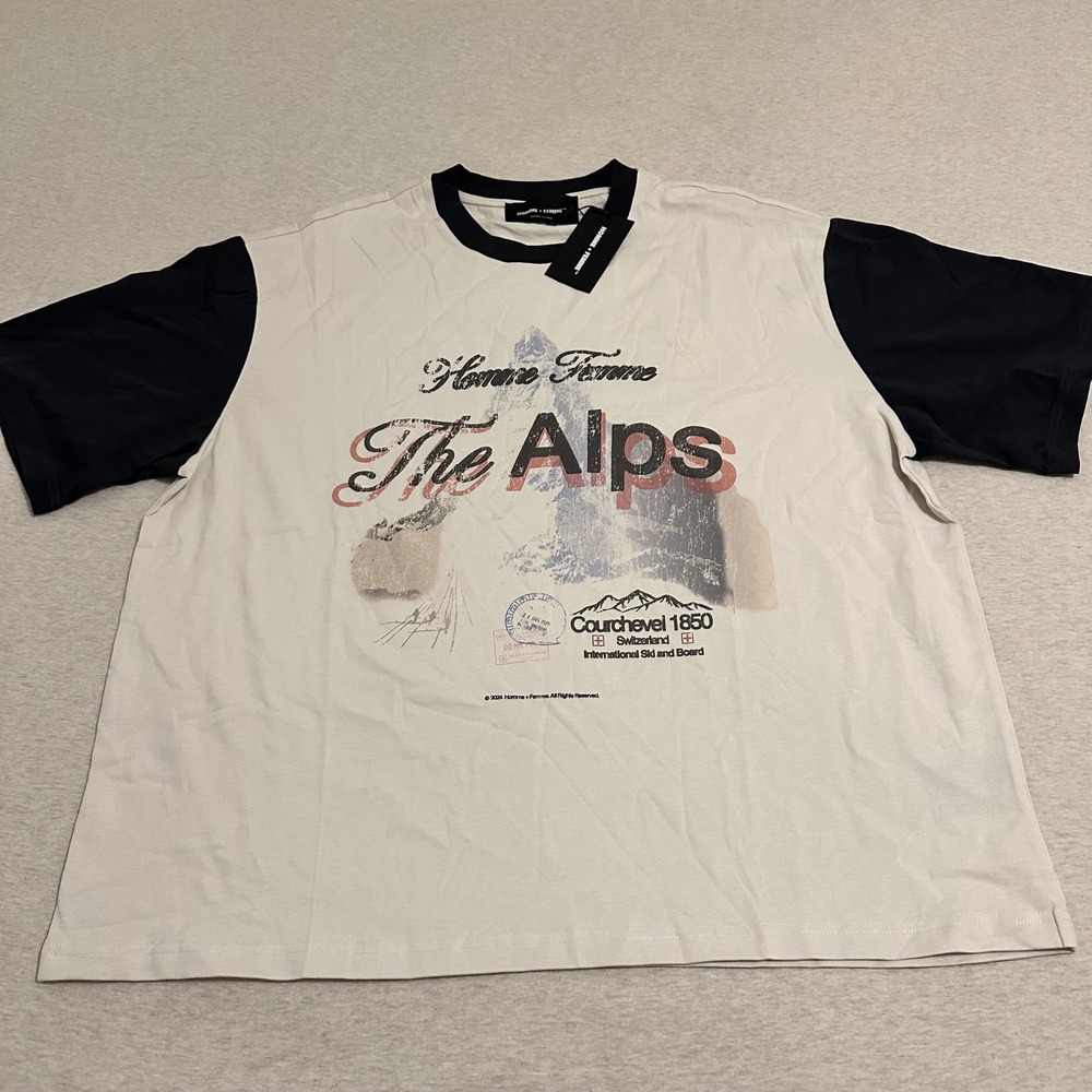 Homme + Femme The Alps Courchevel 1850 Graphic T-Shirt‎ Mens 2XL White Black NEW